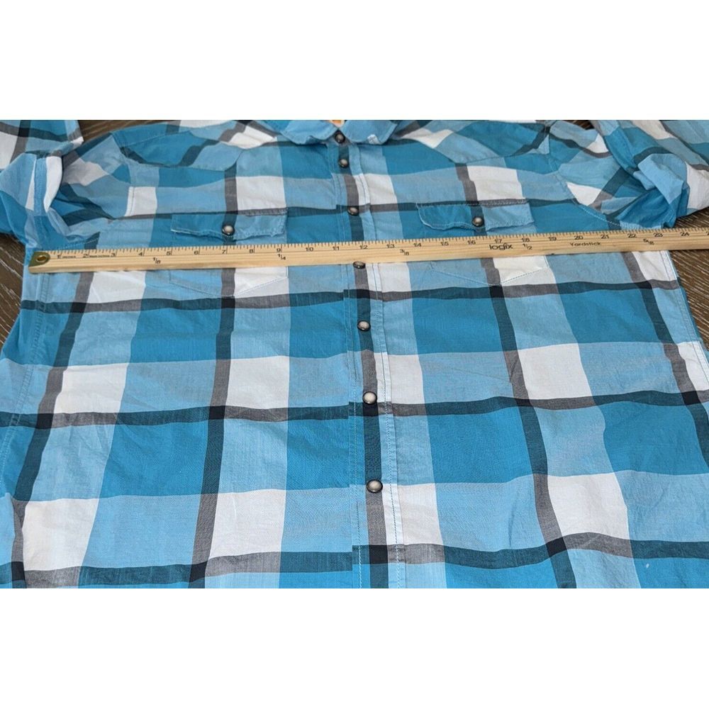 HUGO BOSS Orange TEAL/GRAY PLAID Shirt Mens XL Slim Fit Pearl Snap Western NICE! - Picture 5 of 10
